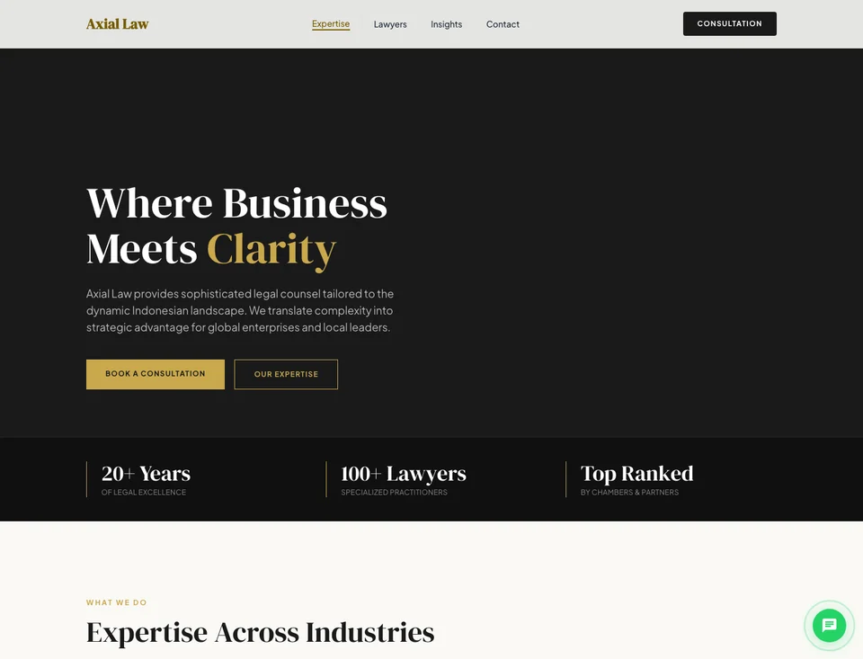 Screenshot showcase website firma hukum Axial Law