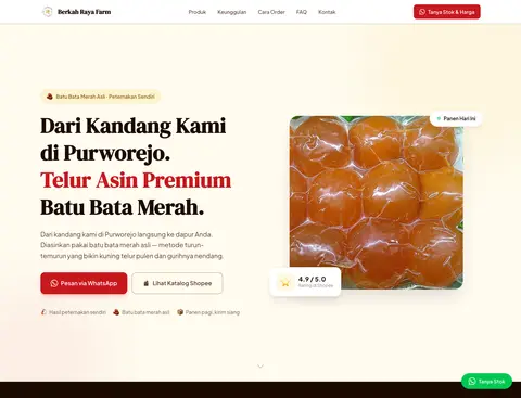 Screenshot website Berkah Raya Farm