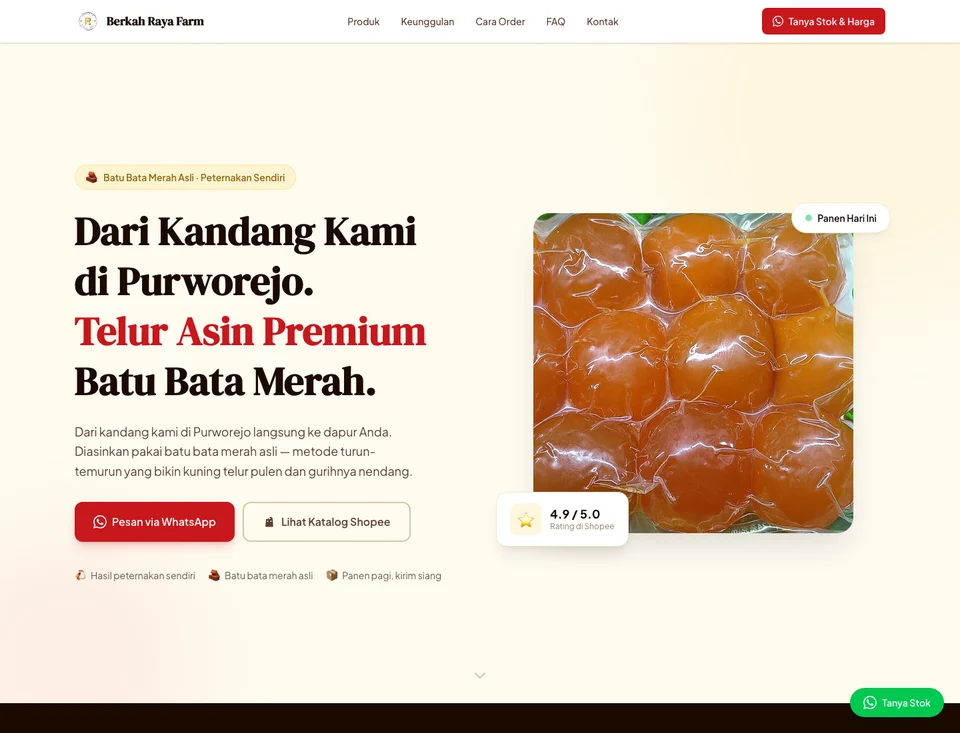 Screenshot website Berkah Raya Farm