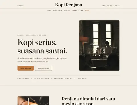 Screenshot showcase website coffee shop Kopi Renjana