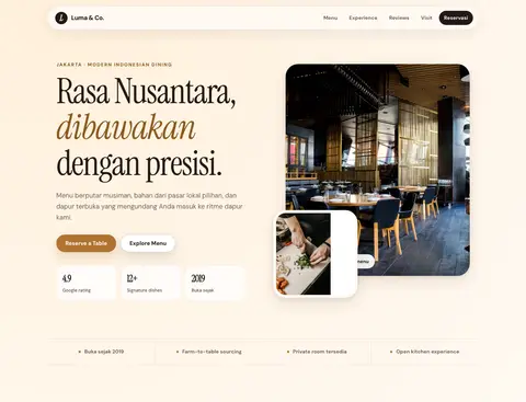 Screenshot website Luma & Co. Restaurant