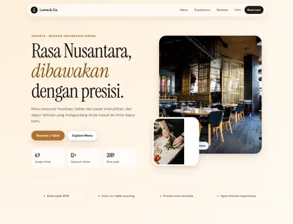 Contoh website Kalsara — Luma & Co. Restaurant, F&B showcase