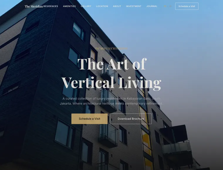 Contoh website Kalsara — The Meridian Residences, luxury apartment showcase